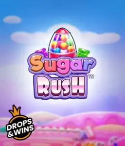 Dive into the sweet world of the Sugar Rush slot game by Pragmatic Play, showcasing a bright candy dispenser against a dreamy candyland background. This image portrays the fun and excitement of the game, adorned with multicolored candies and engaging typography. Great for candy lovers, promising endless entertainment. 